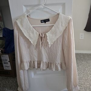 Cream Blouse with Lace Collar
